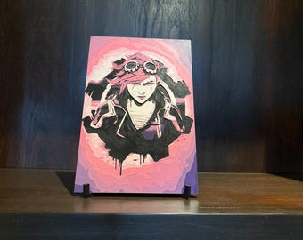 Pink-Haired Rebel Art Panel – Cyberpunk Anime-Inspired Hueforge