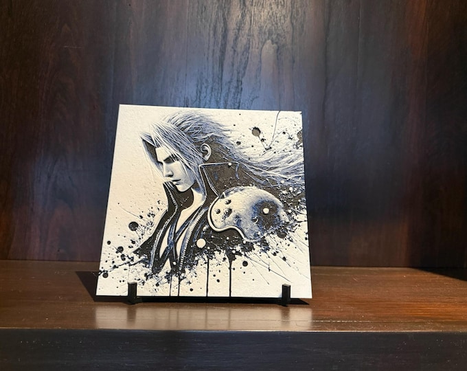 Silver-Haired Warrior Art Panel – Dark Fantasy Ink Splash Hueforge