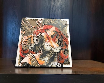 Crimson Corsair Art Panel – Fantasy Pirate Heroine Wall Hueforge