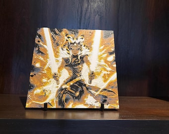 Golden Blade Warrior Art Panel – Epic Sci-Fi Fantasy Hueforge