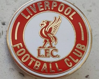 Liverpool rode en witte ronde pin-badge met levervogel - LFC - klein