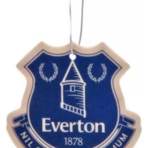 May include: A blue and white car air freshener shaped like a shield with the words "Everton 1878" and the text "Nil Satis Nisi Optimum" around the edge.