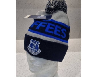 Everton Official Toffees Bobble Hat - Navy and Grey - Junior