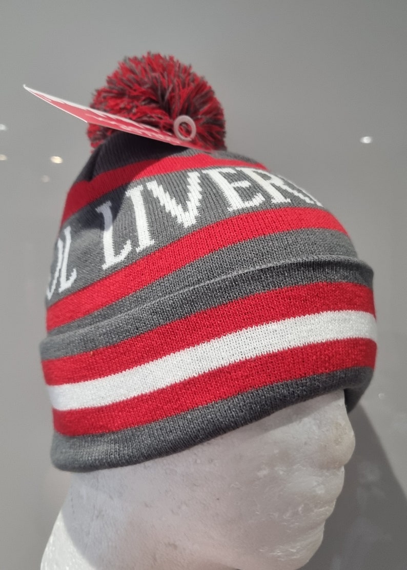 Liverpool Bobble Hat Grey, Red and White image 1