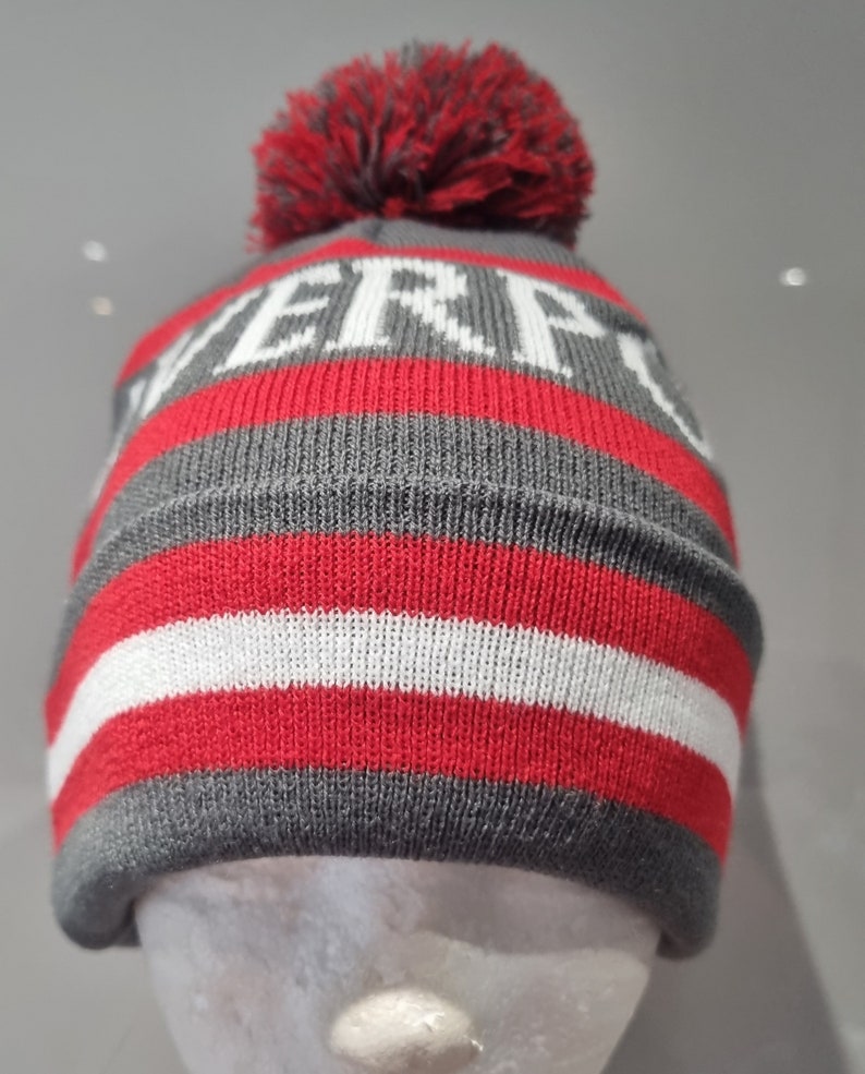 Liverpool Bobble Hat Grey, Red and White image 2