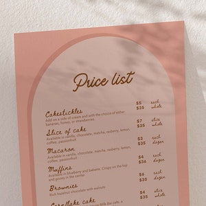Retro Arched Menu Price list | monochrome / pink / rose template design | Instagram bakery cake shop macaron cafe wedding template 02a
