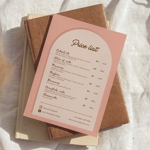 Retro Arched Menu Price list | monochrome / pink / rose template design | Instagram bakery cake shop macaron cafe wedding template 02a