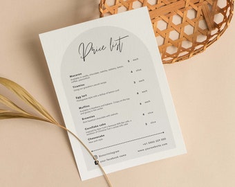 Minimal Arched Menu Price list | monochrome / black and white template design | Instagram bakery cake shop macaron cafe wedding 1.1b