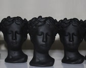 SMALL SIZE BLACK Female Head Statue Greek Goddess Concrete Flower Planter Candle Holder Decoration for Home Small Home Decor Female Bust