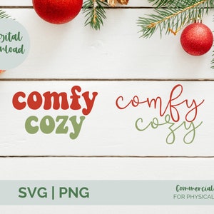 Comfy Cozy SVG PNG| Christmas 2021 svg| retro Christmas SVG| holiday sign svg| pillow svg| coffee mug svg| boho Christmas svg| cricut
