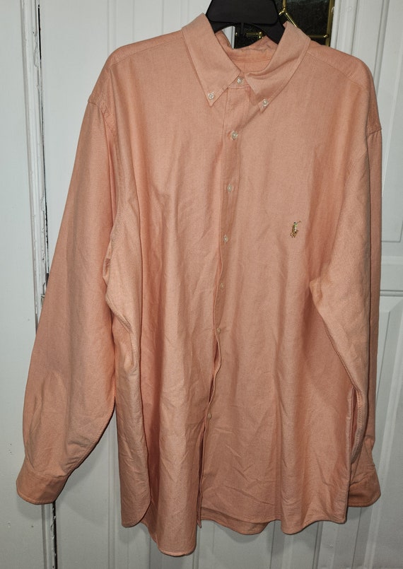 Vintage Ralph Lauren Polo Shirt Peach Long Sleeve 