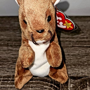 May include: A brown and white plush squirrel toy with a red and white "Ty" tag attached. The tag has a star and the words "Beanie Baby" on it.
