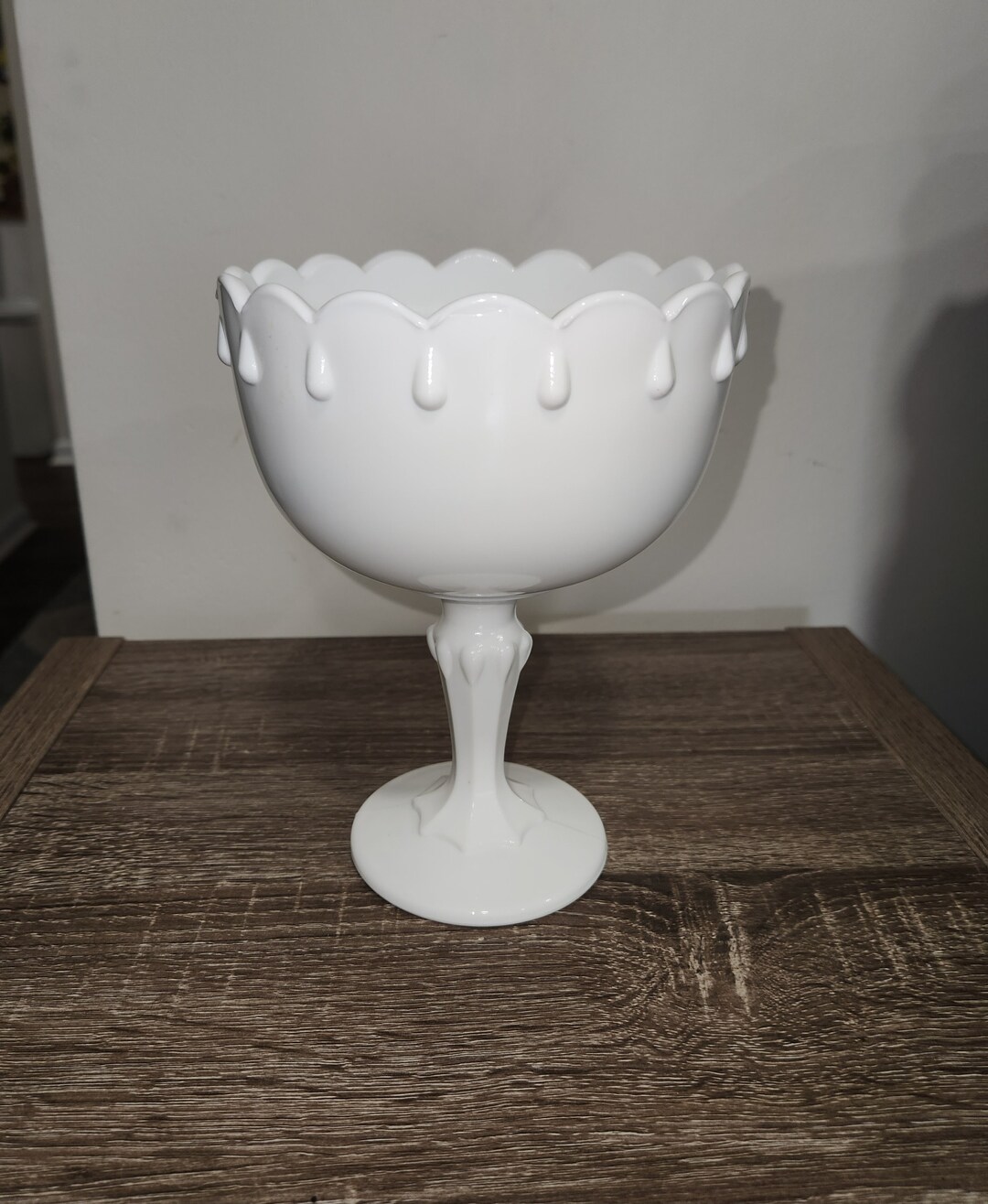 Milk Glass Teardrop Compote Pedestal Bowl Etsy