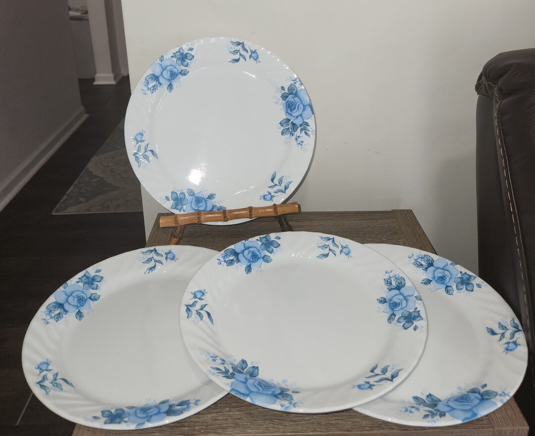 Set of 4 Corelle blue Velvet Roses Dinner Plates Etsy