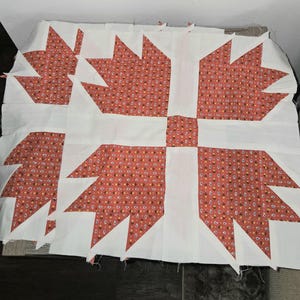 2 Piece Vintage Patchwork Pattern Maple Leaf Quilt Repurpose 14.5"×14.5"
