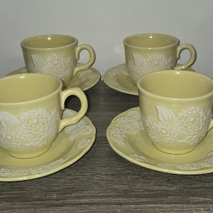 Set of 4 Metlox Pottery Poppy Trail Flora Lace Cup/Saucer Set SEE DESCRIPTION