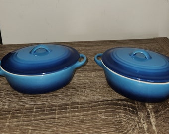 Vintage Lots of 2 JCP Blue Covered Casserole Dish Mini  Ceramic Bakeware