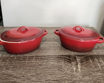 Vintage Lot of 2 JCP Red Covered Casserole Dish Mini  Ceramic Bakeware