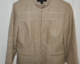 Vintage Kasper Women's Cream and Tan Jacket Size 10