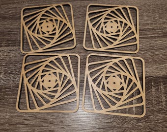 Geometric Wood Coasters Set of 4 - Laser Cut SEE DESCRIPTION