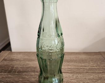 Vintage Green Glass Embossed Coca Cola Soda Bottle Columbus Ohio 6 Fl Oz.