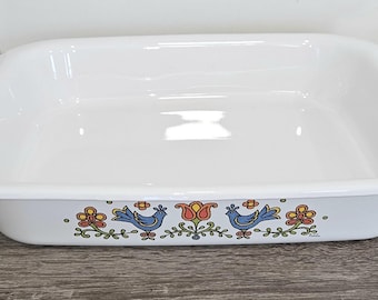 Vintage Corning Ware Country Festival Blue Bird Tulip Open Roaster Lasagna A-21