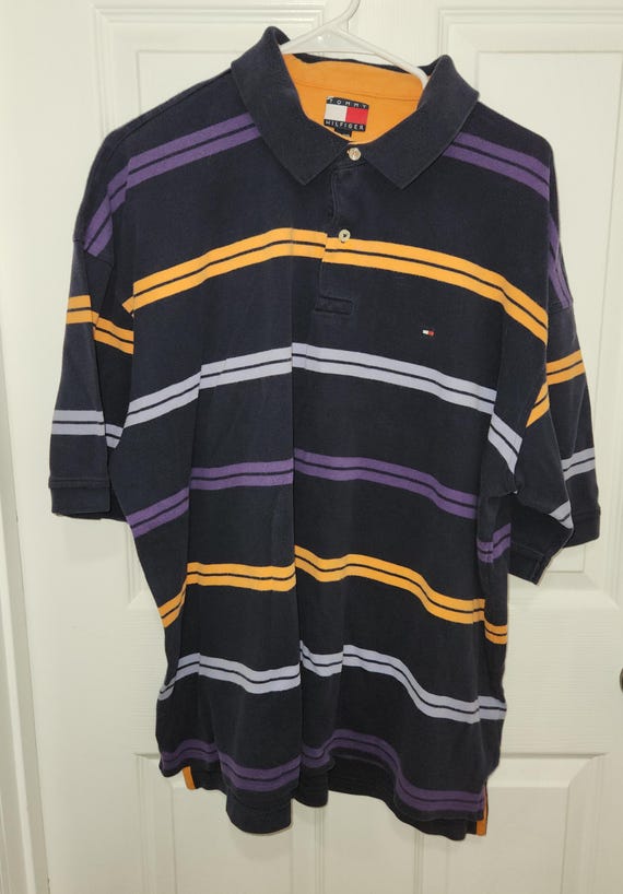 Vintage Tommy Hilfiger Striped Polo Shirt Adult XXL Blue Orange Purple Mens. Etsy