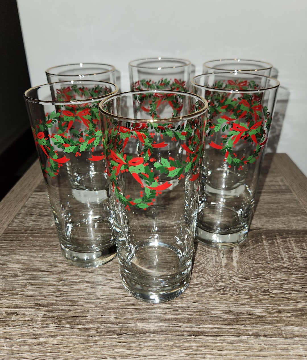 Set of 6 Christmas Wreath Drinking Glasses - Etsy