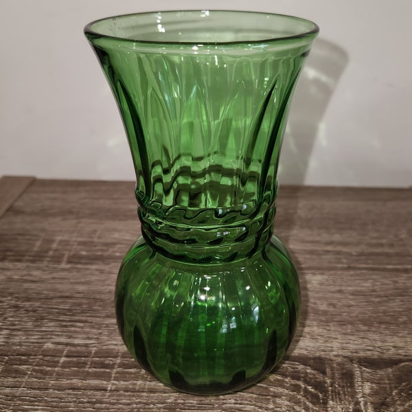 Anchor Hocking MCM Green Clear Glass Vase