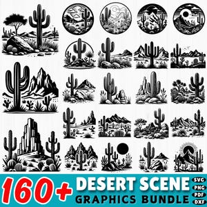 160+ Desert Scene Svg Bundle | Cactus Landscape Dxf Files | Boho Nature Svg Clipart | Cricut Western Desert Designs | commercial use