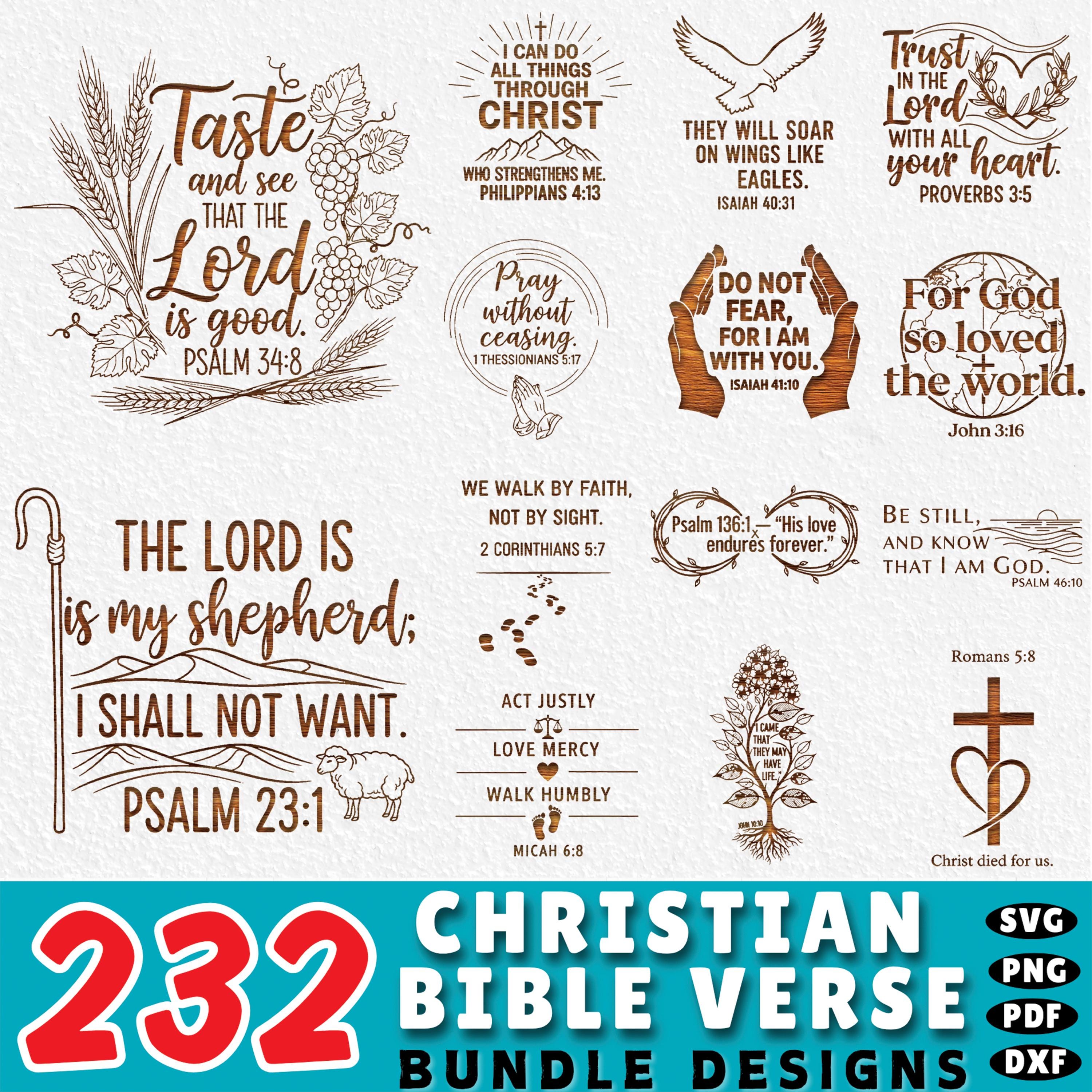 232 Christian Bible Verse Laser Engraving SVG Bundle: Scripture Quote ...