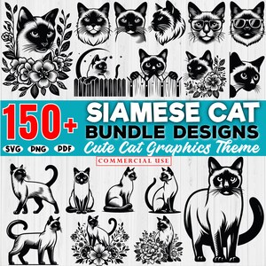 Siamesisk katt SVG-paket: Clipart för Cricut och Silhouette (Kommersiellt bruk)