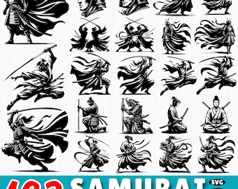 163 Samurai SVG Bundle: Japanese Warrior Clipart, Katana Sword, Armor, Bushido Design (Commercial Use)
