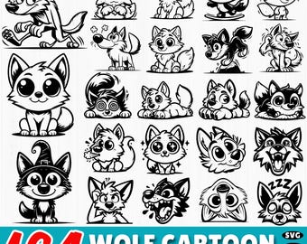 164 Wolf Cartoon SVG Bundle | Cute Wolf Clipart for Cricut | Funny Animal SVG DXF | Woodland Cartoon Wolf Cut Files | Kids Shirt Design