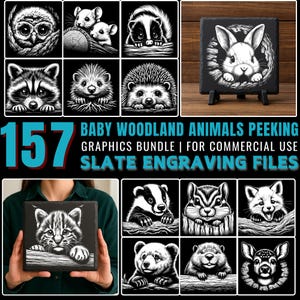 157 Baby Woodland Animals Peeking PNG Bundle | Slate Engraving Files | Cute Forest Animal Clipart | Digital Download | Commercial Use