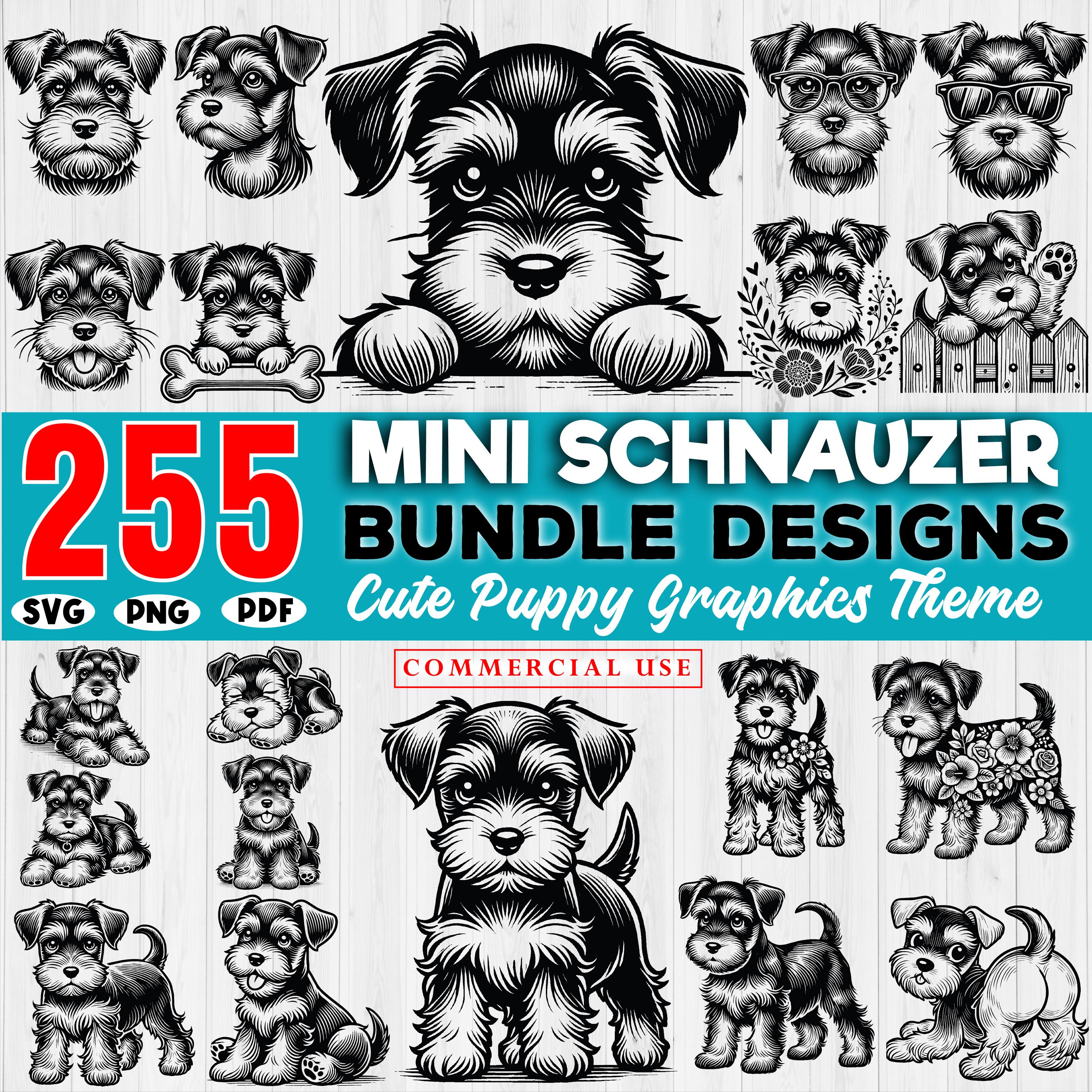 255 Cute Mini Schnauzer Puppy SVG Bundle, Mini Schnauzer Puppy Svg, Dog Graphics for Cricut Svg, Dog clipart Svg, Digital download