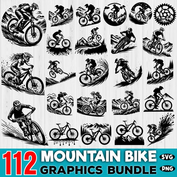 112 MTB Graphics SVG Bundle - Mountain bike svg Bundle - Mountain Bike Graphics design - instant digital download