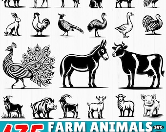 175 Farm Animals Standing SVG Bundle: Barnyard Clipart, Cow Pig Chicken Cut Files (Commercial Use)