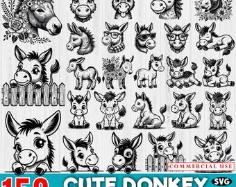 150+ Cute Donkey Graphics SVG bundle, svg, png and pdf - Cricut Cut Files for Shirts & Stickers - Commercial Use - Instant Digital Downloads