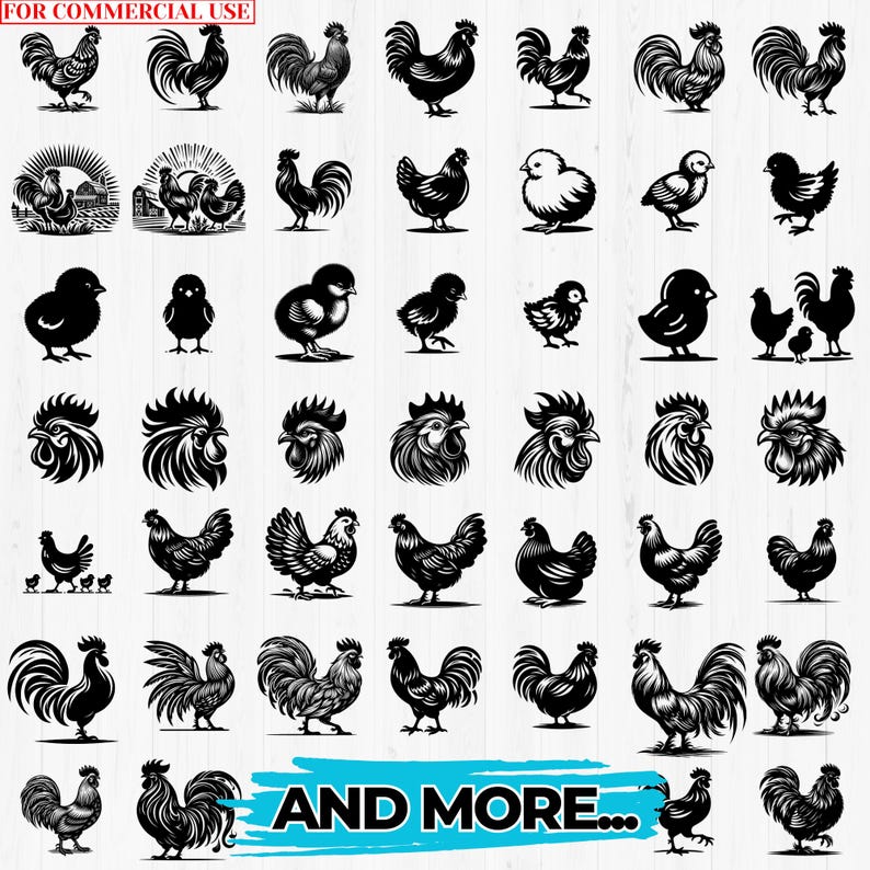 Chicken Silhouette SVG Bundle: Farm Animal Cut Files (commercial Use ...
