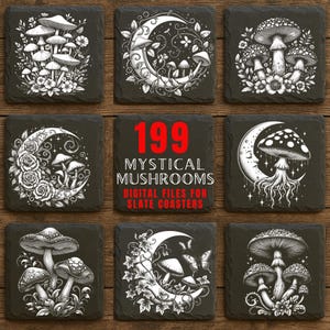 Mystical Mushroom Engraving Design: 199 PNG Digital Files (Commercial Use)