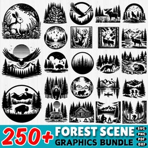 250+ Forest Scene SVG Bundle | Woodland Silhouette Cut Files | Forest Scene DXF Designs | Forest animals | Instant Download | Commercial Use