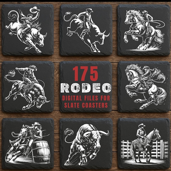 175 Rodeo Slate Engraving Files: Western Cowboy PNG Bundle for Engraving & Sublimation Designs | Country Rodeo Art | Commercial Use