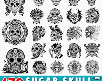 179 Sugar Skull SVG Bundle | Day of the Dead Cut Files | Calavera SVG Clipart | Halloween Skull DXF for Cricut | Commercial Use