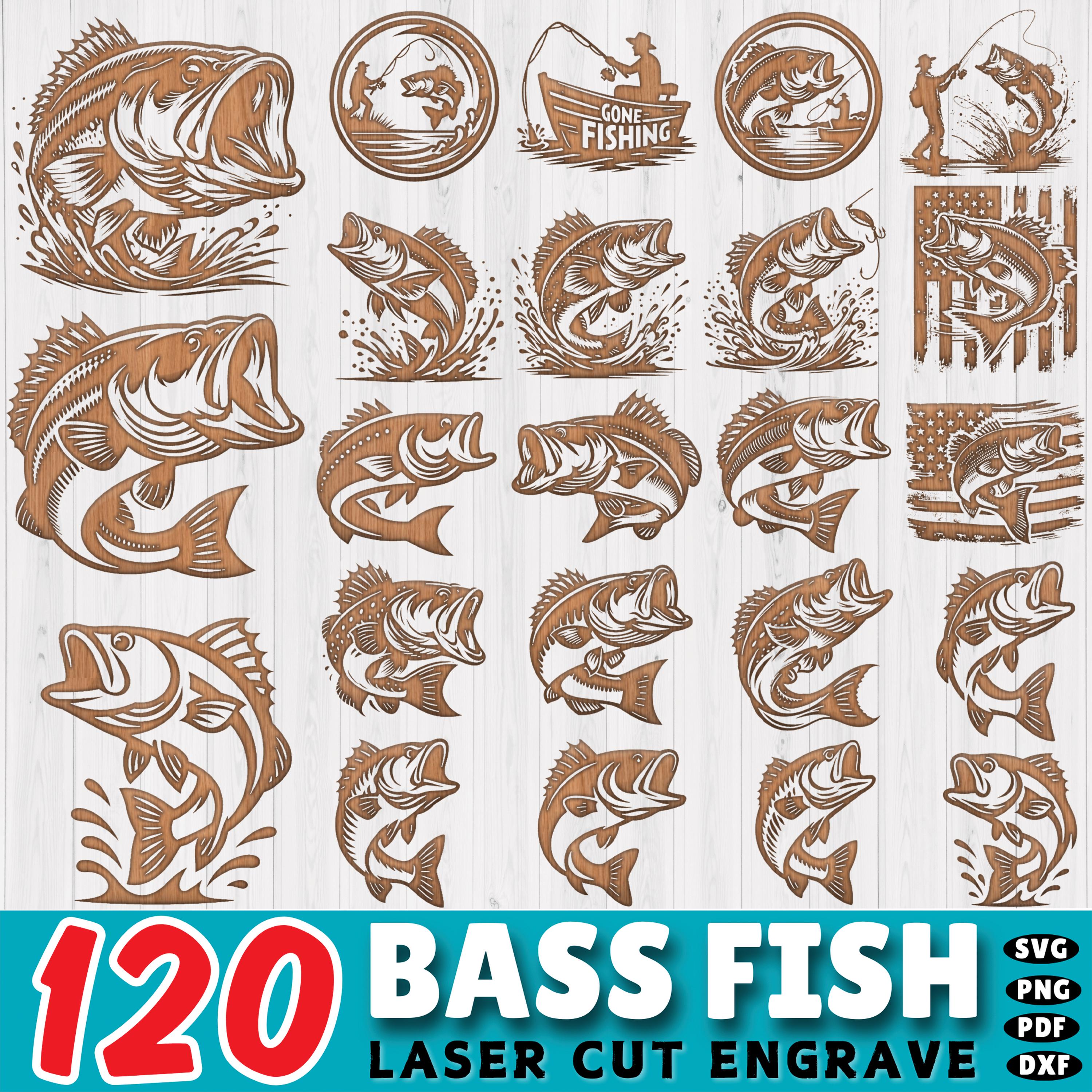 Laser Cut or Engraved Files 120 Bass Fish DXF Bundle | Largemouth ...