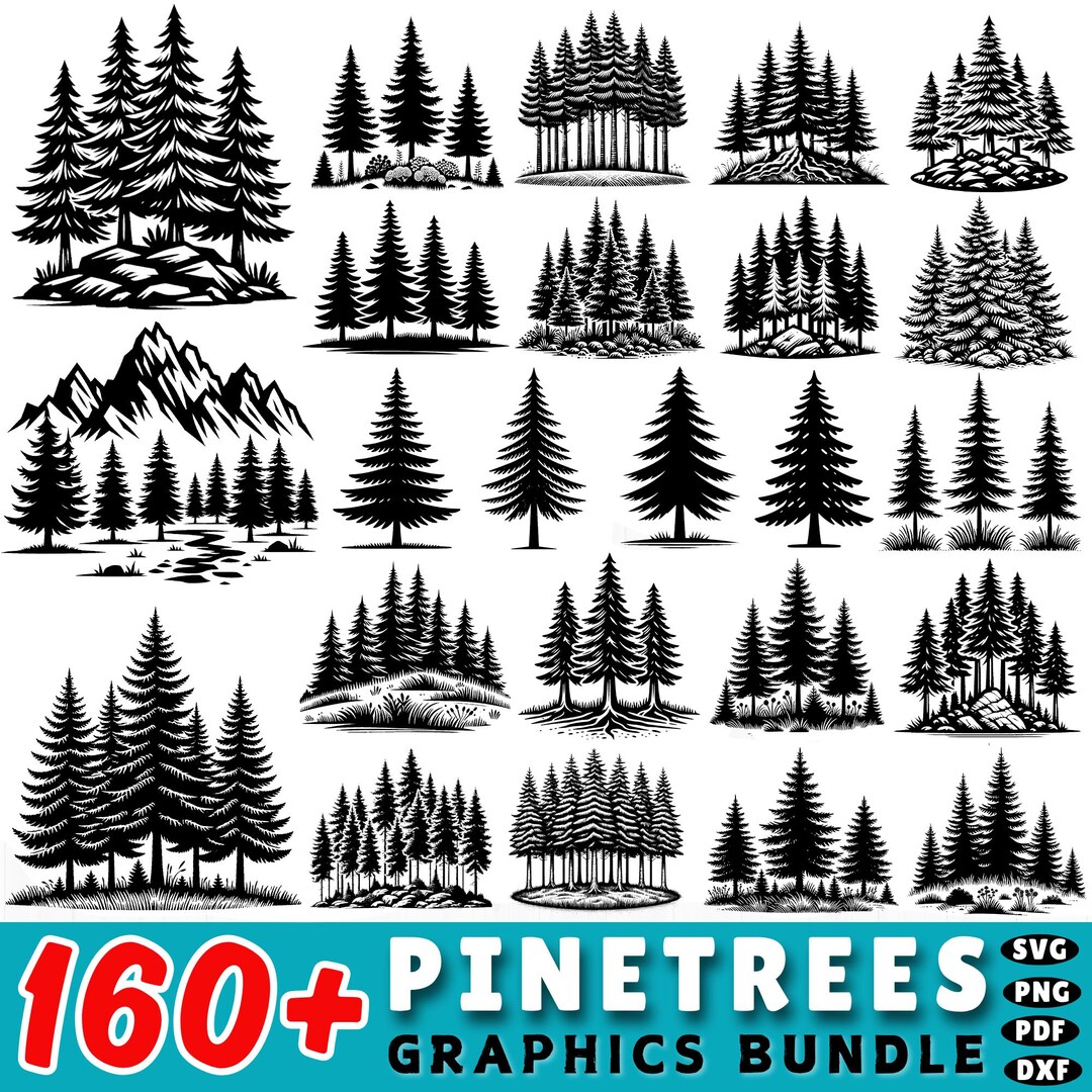 Pine Tree SVG Bundle: 160+ Evergreen Forest Clipart (commercial Use ...