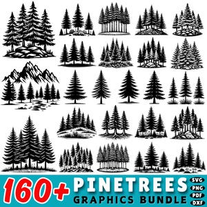160+ Pine Trees Svg Bundle | Evergreen Forest Clipart | Woodland Tree Dxf Files | Cricut Outdoor Nature Cutting Designs | Commercial Use