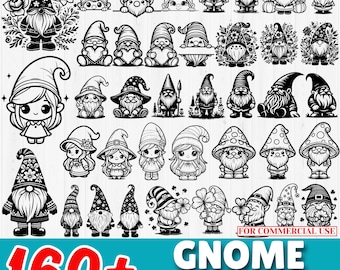 160+ kabouter SVG-bundel | Schattig kabouter gesneden bestanden | Kabouter PNG Dxf PDF | Cricut silhouet clipart