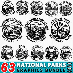 63 USA Nationalparks SVG | Nationalpark Dxf Bündel | Cricut Camping Abenteuer Dateien | Wilderness Travel Cut Files