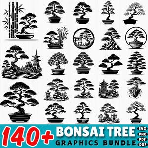 140+ Bonsai Tree Svg Bundle | Zen Garden Dxf Cut Files | Japanese Bonsai Clipart | Cricut Peaceful Nature SVG | commercial use
